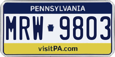 PA license plate MRW9803