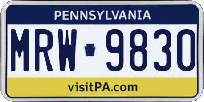 PA license plate MRW9830