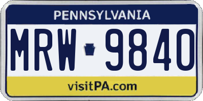 PA license plate MRW9840