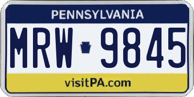 PA license plate MRW9845
