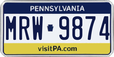 PA license plate MRW9874