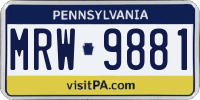 PA license plate MRW9881