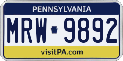 PA license plate MRW9892