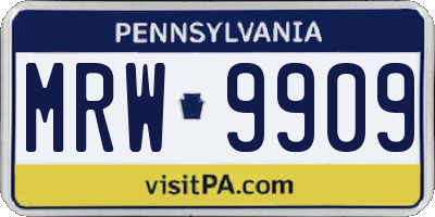 PA license plate MRW9909