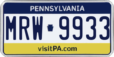PA license plate MRW9933
