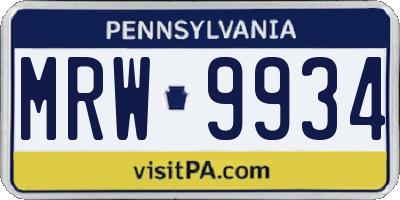 PA license plate MRW9934