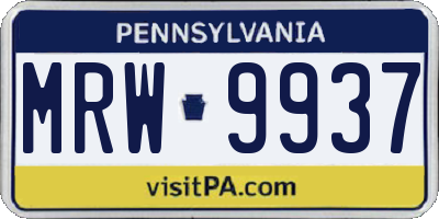 PA license plate MRW9937