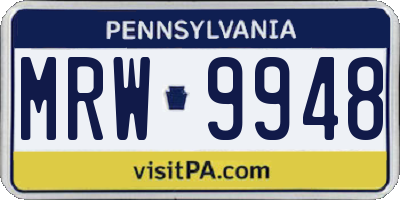 PA license plate MRW9948