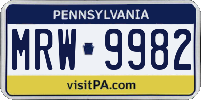 PA license plate MRW9982