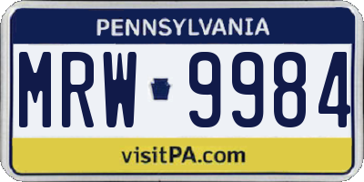 PA license plate MRW9984