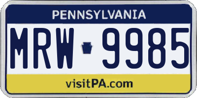 PA license plate MRW9985