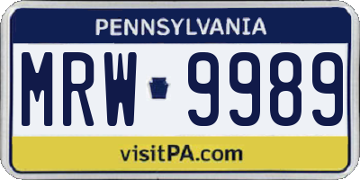 PA license plate MRW9989