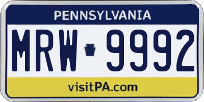 PA license plate MRW9992