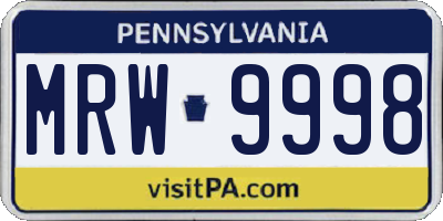 PA license plate MRW9998
