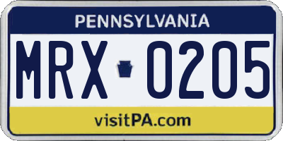 PA license plate MRX0205