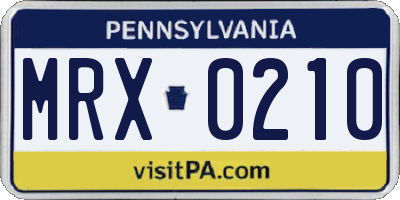PA license plate MRX0210