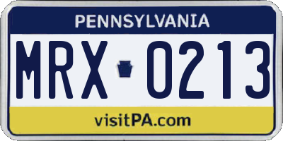 PA license plate MRX0213