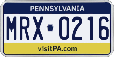 PA license plate MRX0216
