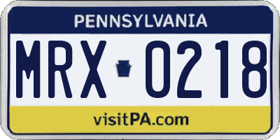 PA license plate MRX0218