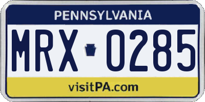 PA license plate MRX0285