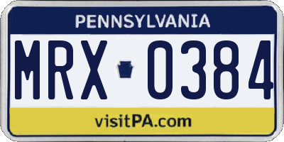 PA license plate MRX0384