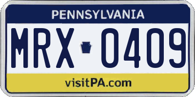 PA license plate MRX0409