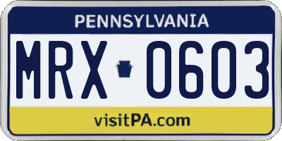 PA license plate MRX0603