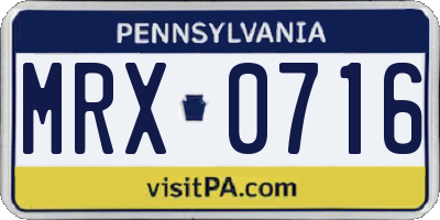 PA license plate MRX0716