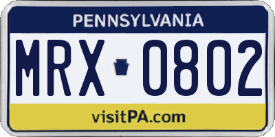 PA license plate MRX0802