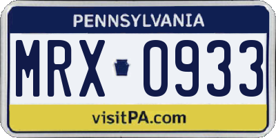 PA license plate MRX0933