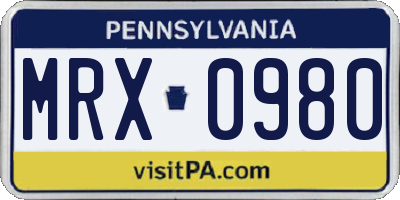 PA license plate MRX0980