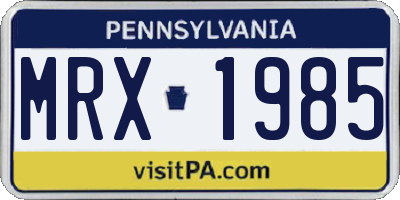 PA license plate MRX1985