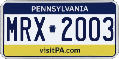 PA license plate MRX2003