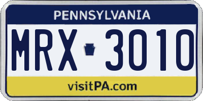 PA license plate MRX3010