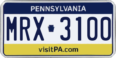 PA license plate MRX3100