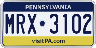 PA license plate MRX3102
