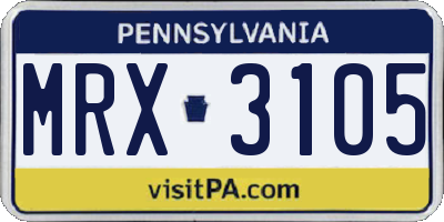 PA license plate MRX3105
