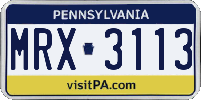 PA license plate MRX3113