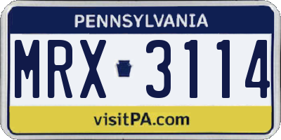 PA license plate MRX3114