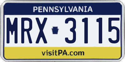 PA license plate MRX3115