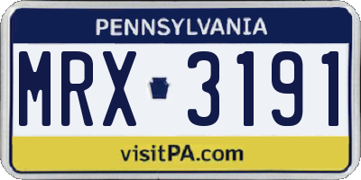 PA license plate MRX3191