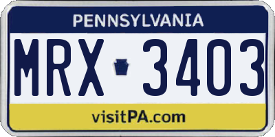 PA license plate MRX3403