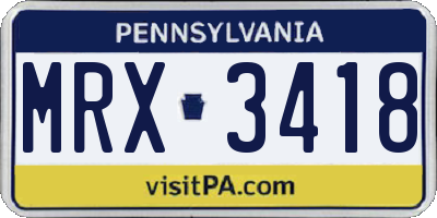 PA license plate MRX3418