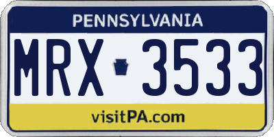 PA license plate MRX3533