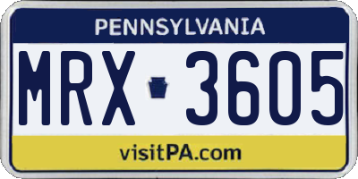PA license plate MRX3605