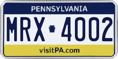 PA license plate MRX4002