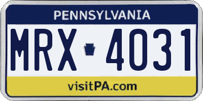 PA license plate MRX4031