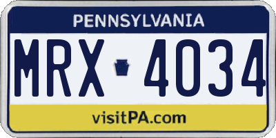 PA license plate MRX4034