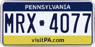 PA license plate MRX4077