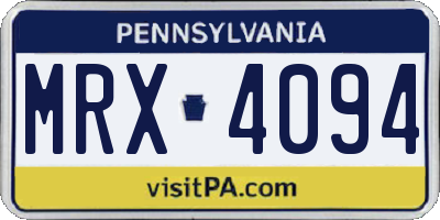 PA license plate MRX4094